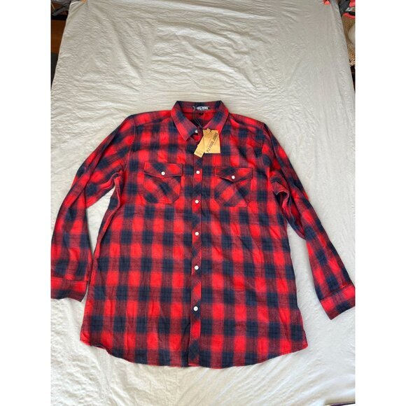 NWT Pj Paul Jones mens Red Black Flannel XL long sleeve button up Polyester plai - Picture 1 of 8